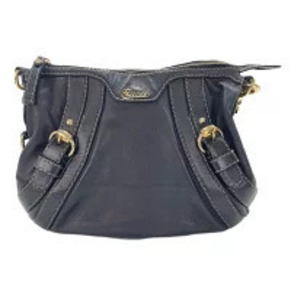 Gucci black leather shoulder bag resemble dual buckle straps